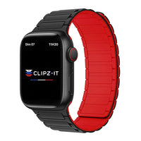 Bracelet Polaris magnétique silicone noir et rouge - Apple Watch | Clipz-it
