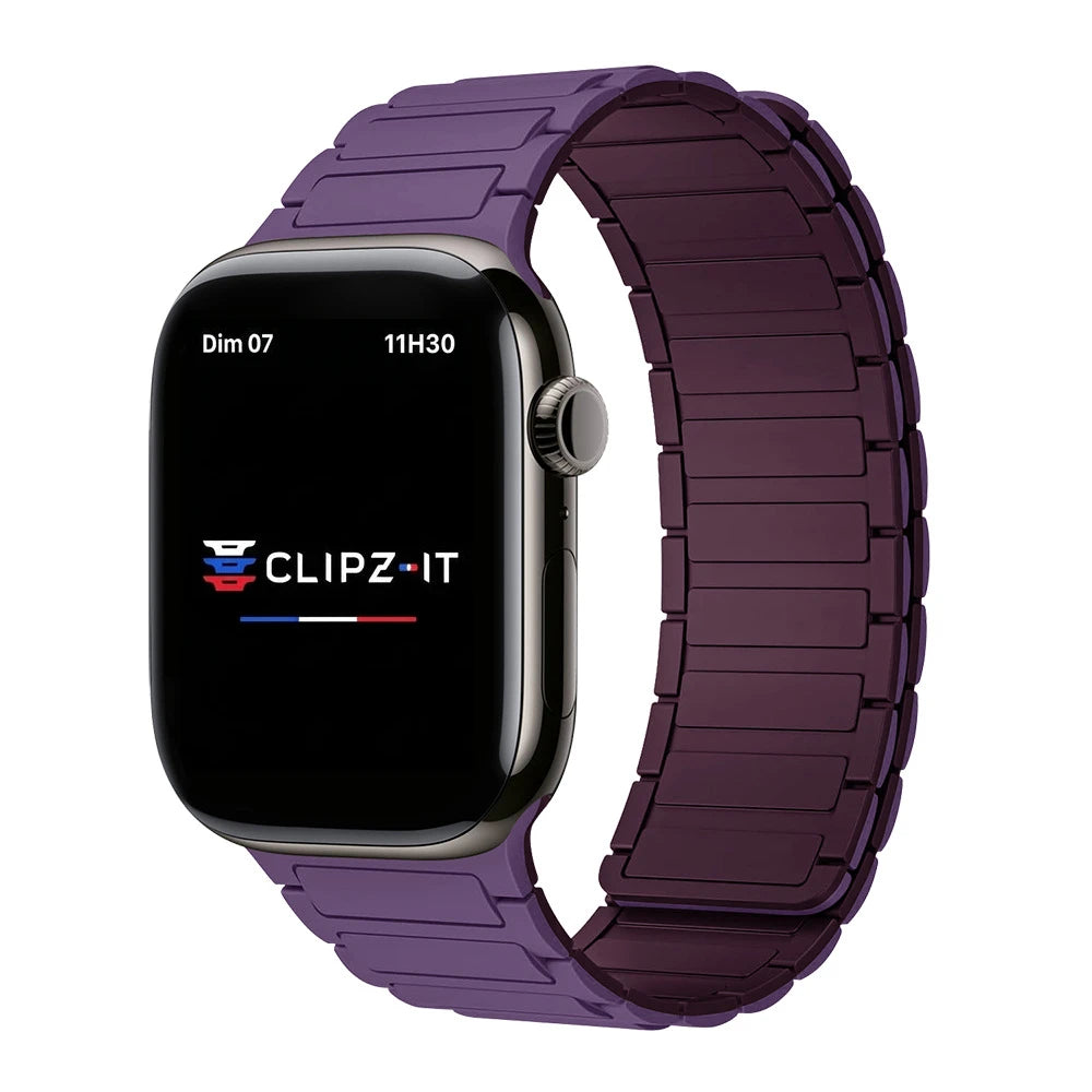 Bracelet Polaris magnétique silicone prune - Apple Watch | Clipz-it