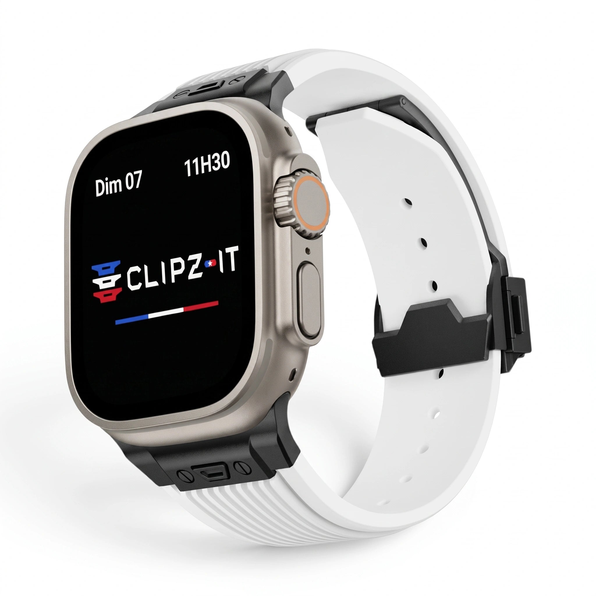 Bracelet Premium silicone blanc, vue de face 2 - Apple Watch | Clipz-it