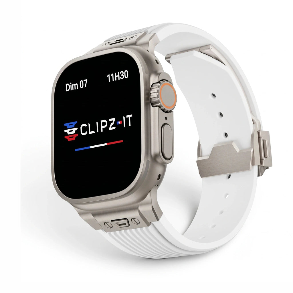 Bracelet Premium silicone blanc, vue de face - Apple Watch | Clipz-it