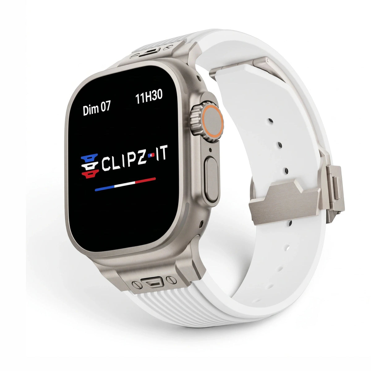 Bracelet Premium silicone blanc, vue de face - Apple Watch | Clipz-it