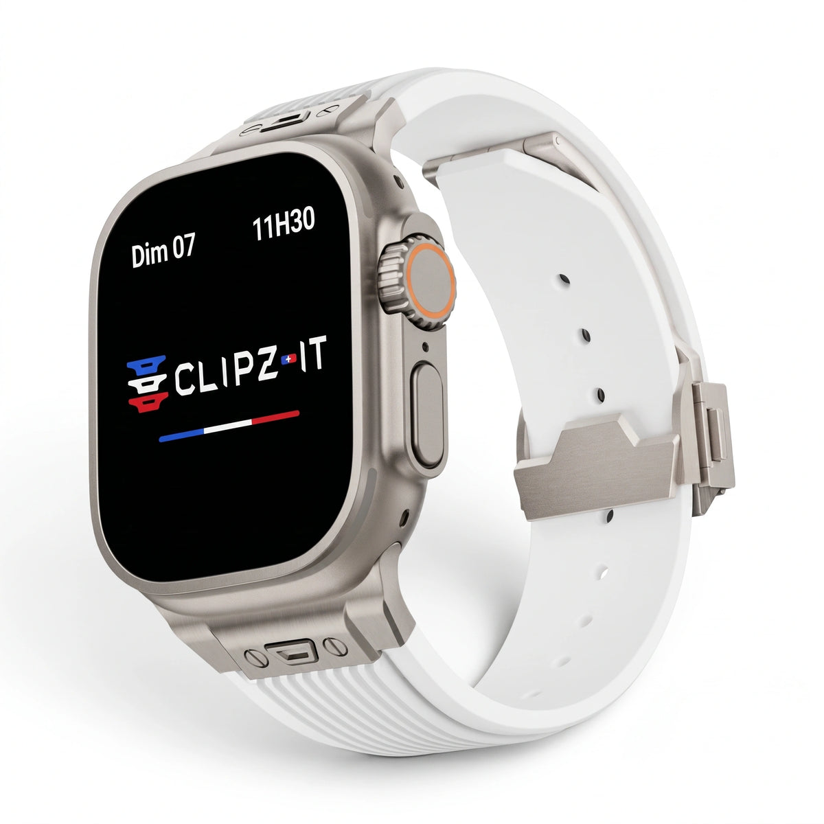 Bracelet Premium silicone blanc, vue de face - Apple Watch | Clipz-it