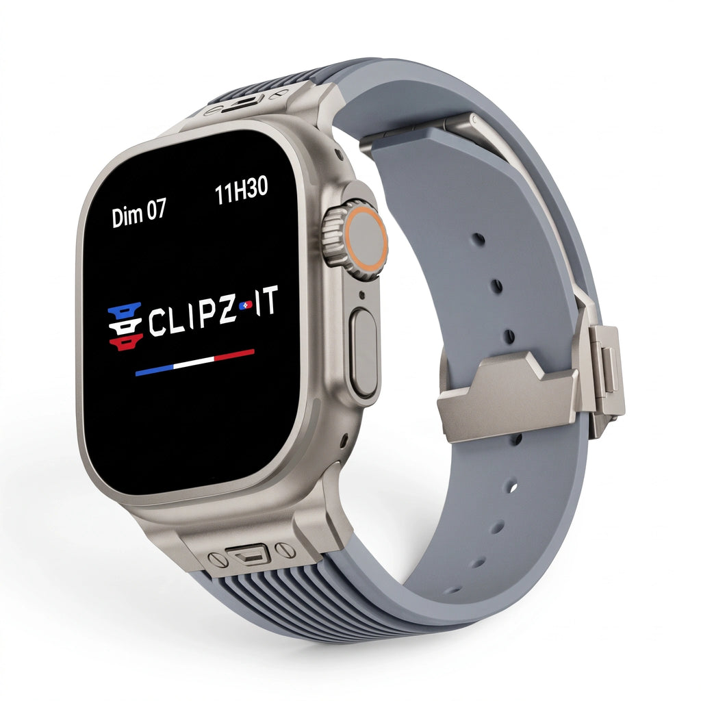 Bracelet Premium silicone bleu, vue de face - Apple Watch | Clipz-it