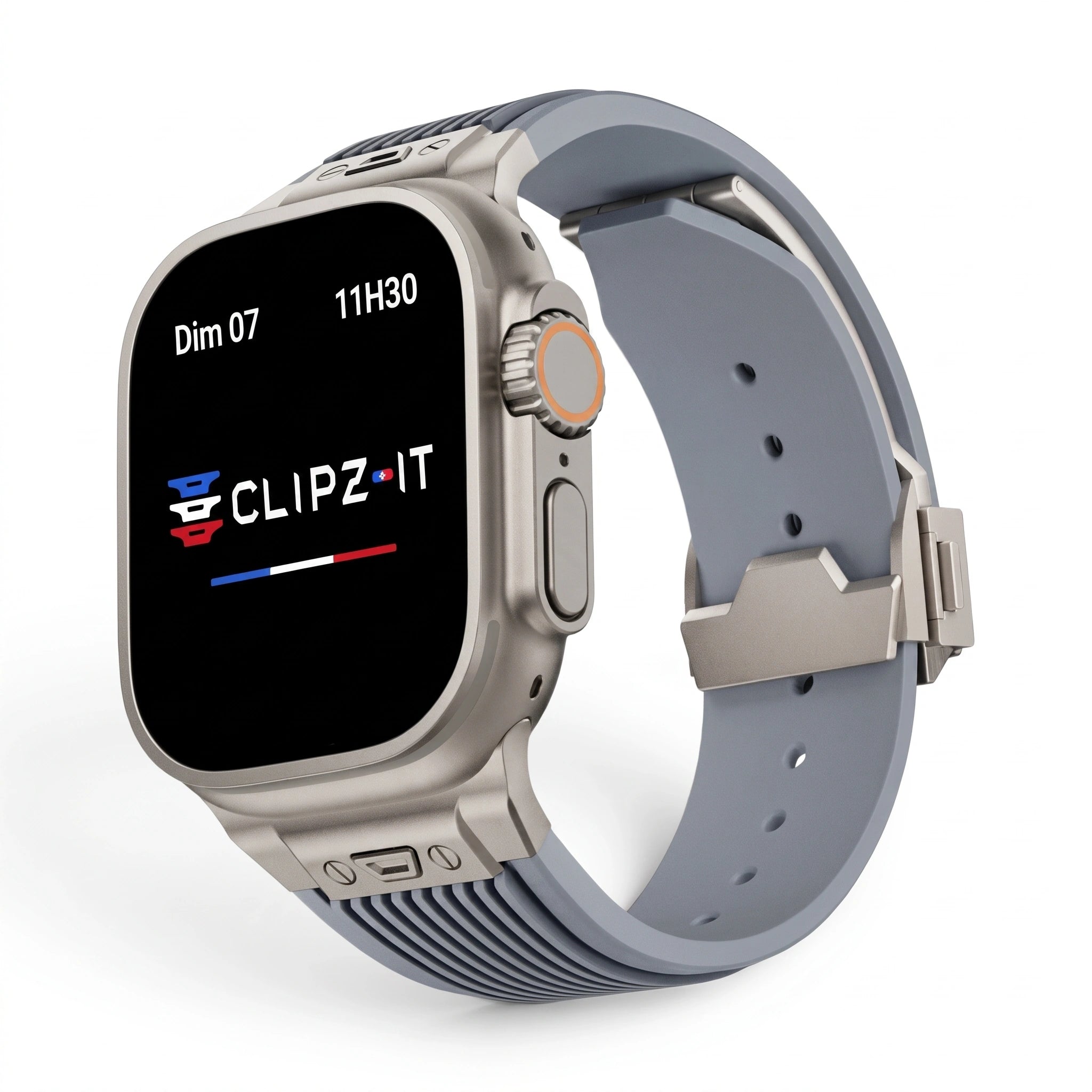 Bracelet Premium silicone bleu, vue de face - Apple Watch | Clipz-it