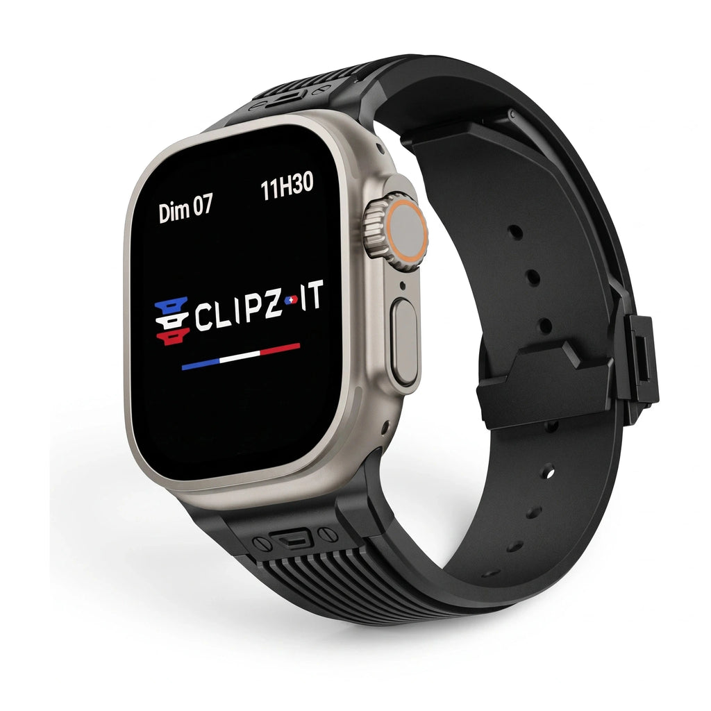 Bracelet Premium silicone noir, vue de face 2 - Apple Watch | Clipz-it