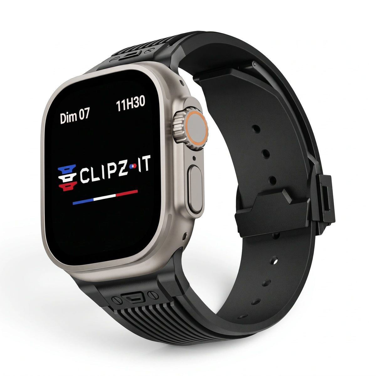 Bracelet Premium silicone noir, vue de face 2 - Apple Watch | Clipz-it