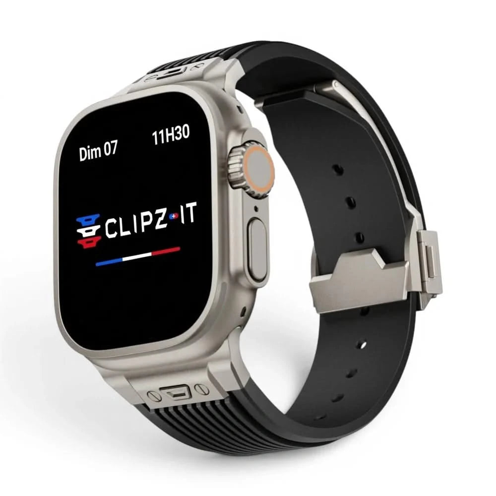 Bracelet Premium silicone noir, vue de face - Apple Watch | Clipz-it