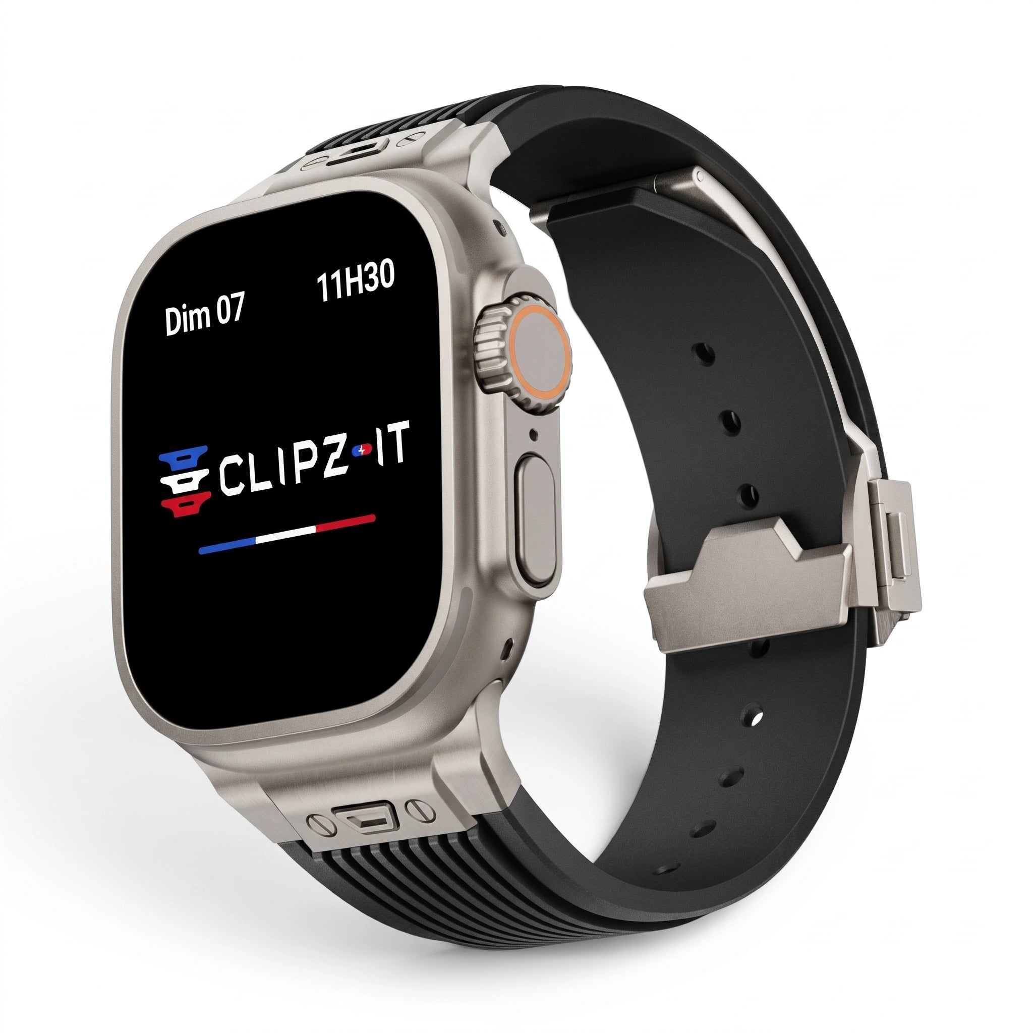 Bracelet Premium silicone noir, vue de face - Apple Watch | Clipz-it