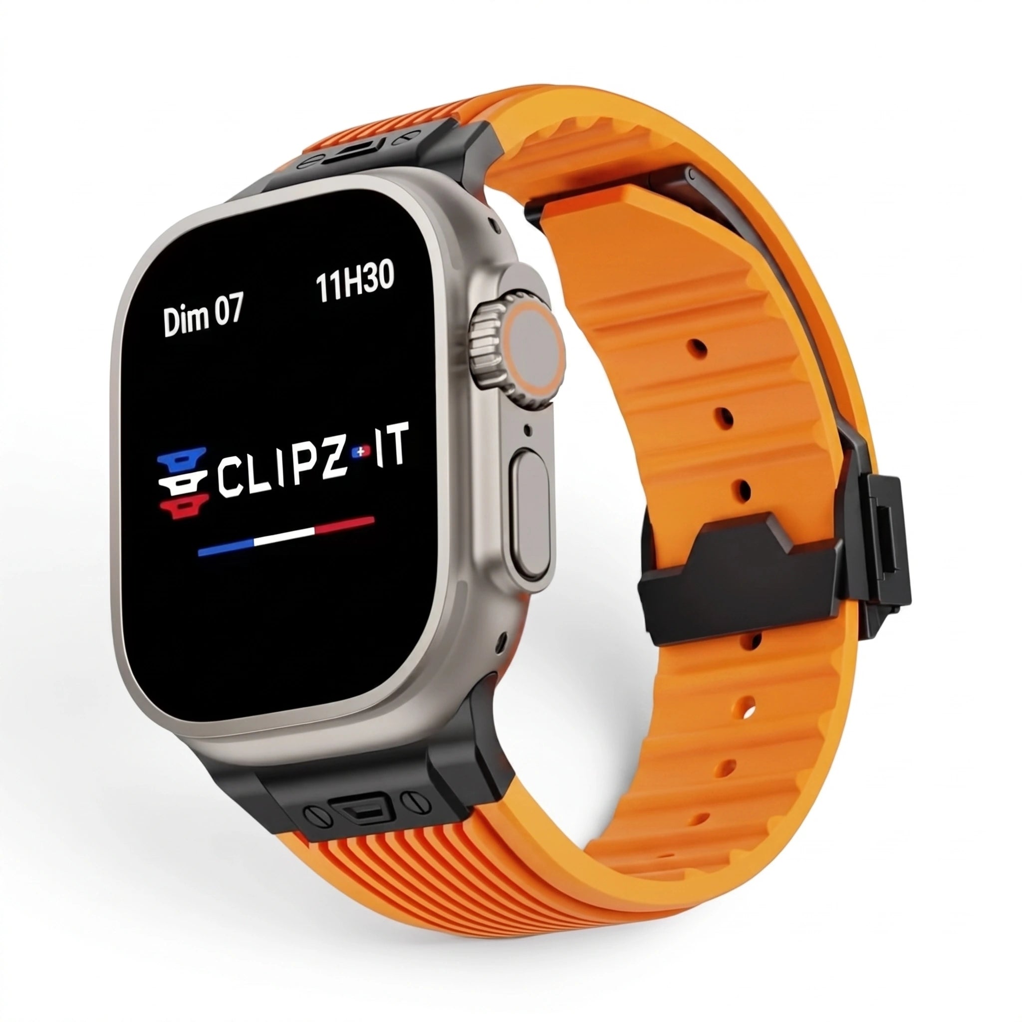 Bracelet Premium silicone orange, vue de face 2 - Apple Watch | Clipz-it