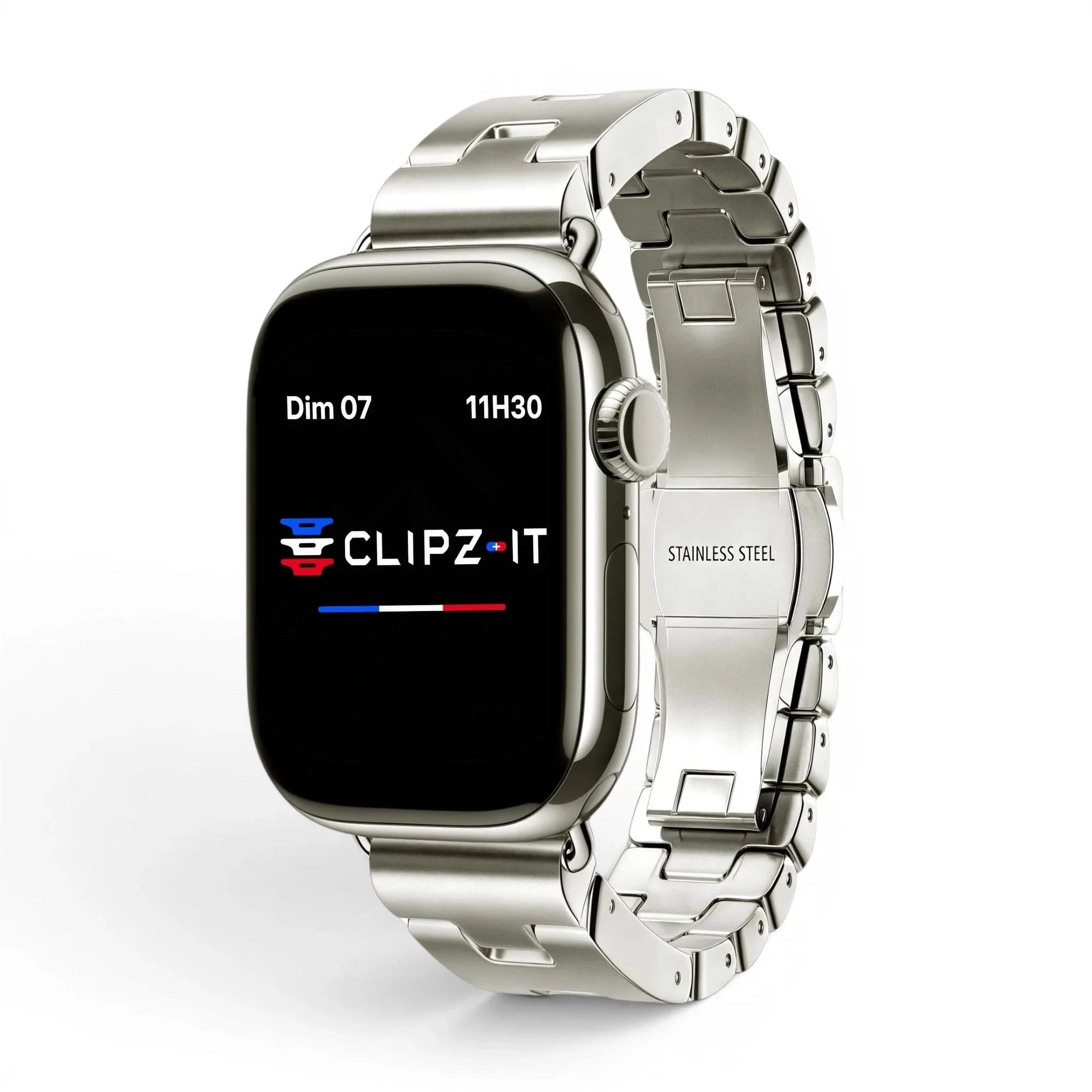 Bracelet Régent acier classique titane, vue de face - Apple Watch | Clipz-it