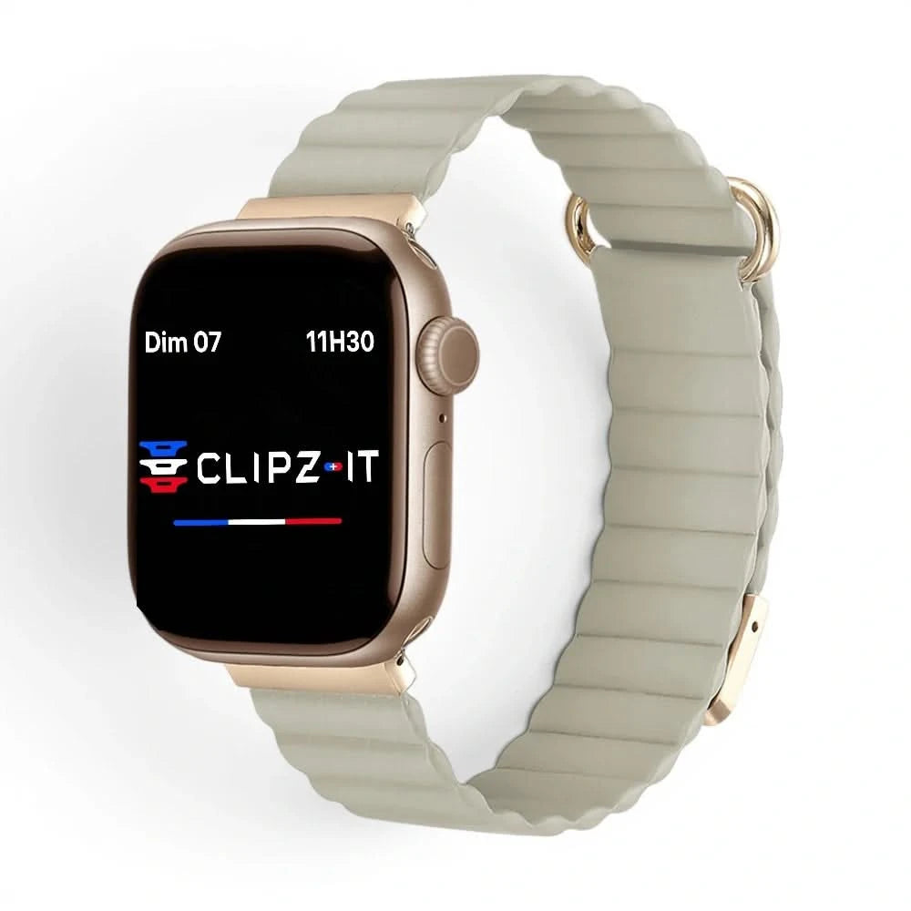 Bracelet Rubis cuir aimanté beige, vue de face - Apple Watch | Clipz-it