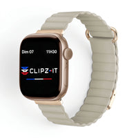 Bracelet Rubis cuir aimanté beige, vue de face - Apple Watch | Clipz-it