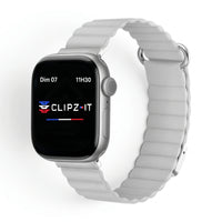 Bracelet Rubis cuir aimanté gris clair, vue de face - Apple Watch | Clipz-it
