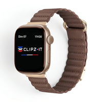 Bracelet Rubis cuir aimanté marron, vue de face - Apple Watch | Clipz-it