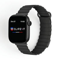 Bracelet Rubis cuir aimanté noir, vue de face - Apple Watch | Clipz-it