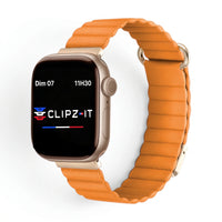 Bracelet Rubis cuir aimanté orange, vue de face - Apple Watch | Clipz-it