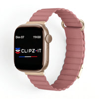 Bracelet Rubis cuir aimanté rose poudré, vue de face - Apple Watch | Clipz-it