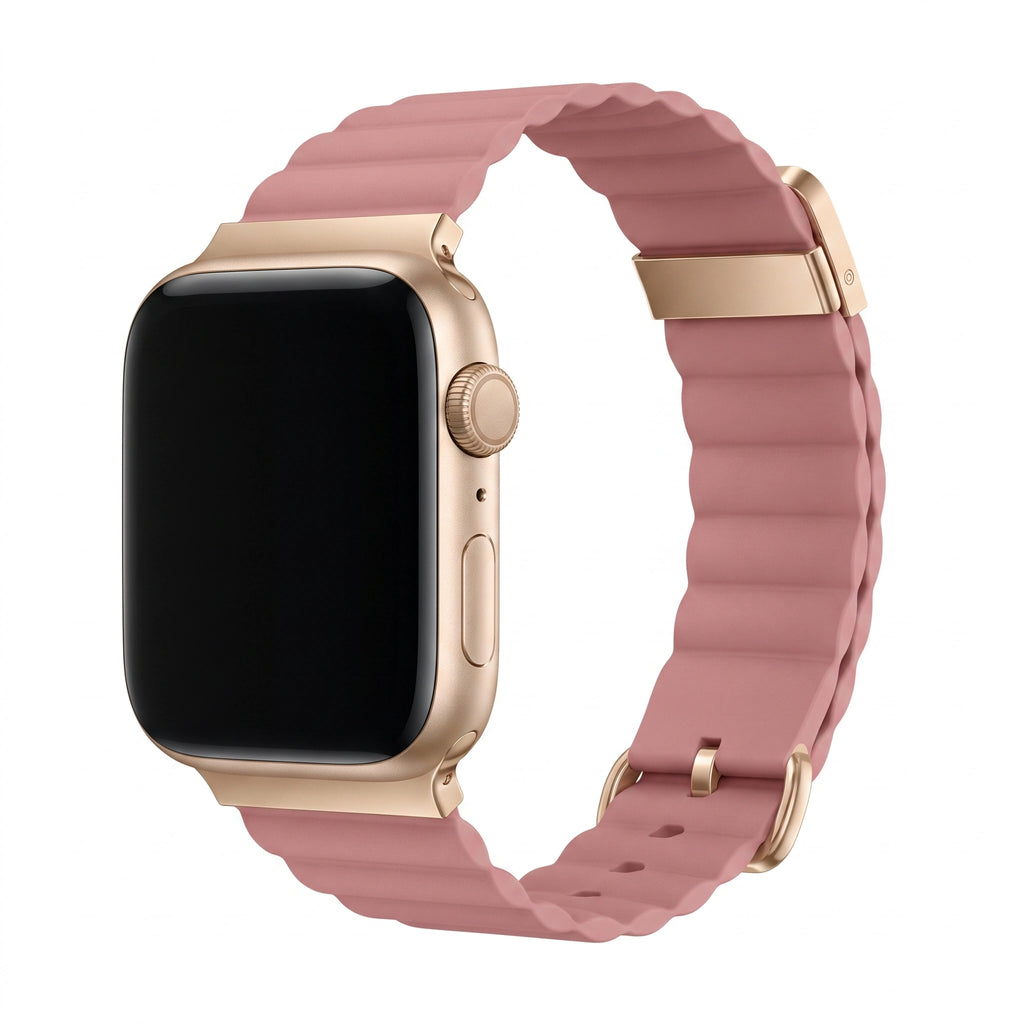 Bracelet Rubis cuir aimanté rose poudré, vue de profil - Apple Watch | Clipz-it