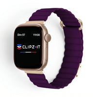 Bracelet Rubis cuir aimanté violet, vue de face - Apple Watch | Clipz-it