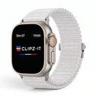 Bracelet Runner nylon sportif gris, vue de face 2 - Apple Watch | Clipz-it