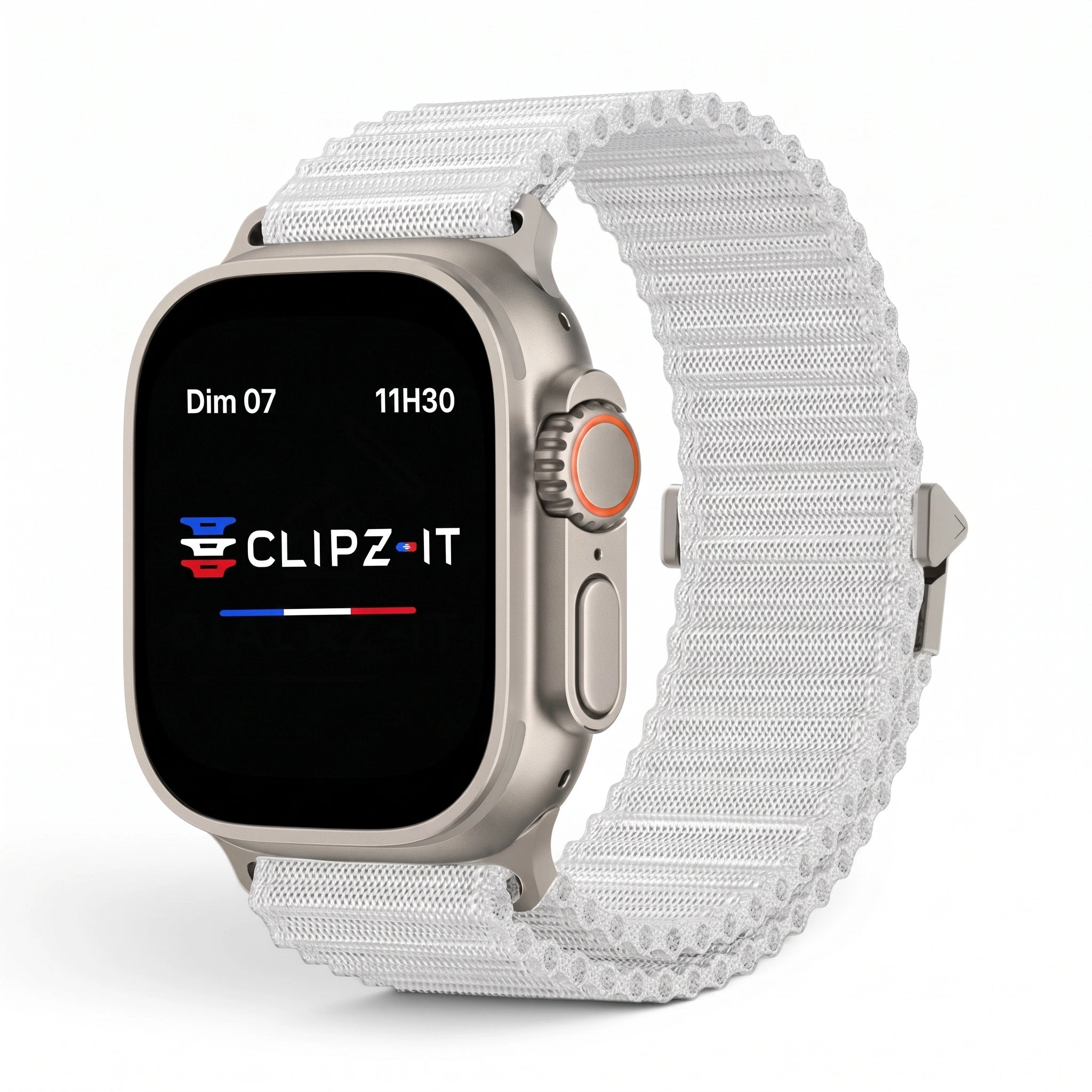 Bracelet Runner nylon sportif gris, vue de face 2 - Apple Watch | Clipz-it
