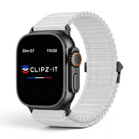 Bracelet Runner nylon sportif gris, vue de face - Apple Watch | Clipz-it