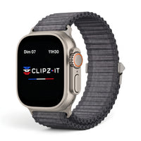 Bracelet Runner nylon sportif noir, vue de face 2 - Apple Watch | Clipz-it