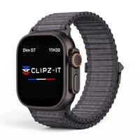 Bracelet Runner nylon sportif noir, vue de face - Apple Watch | Clipz-it