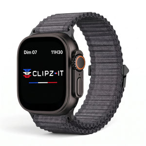 Bracelet Runner nylon sportif noir, vue de face - Apple Watch | Clipz-it