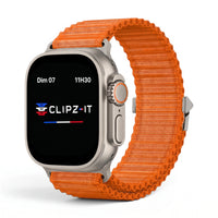Bracelet Runner nylon sportif orange, vue de face 2 - Apple Watch | Clipz-it