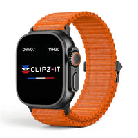 Bracelet Runner nylon sportif orange, vue de face - Apple Watch | Clipz-it
