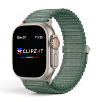 Bracelet Runner nylon sportif vert, vue de face 2 - Apple Watch | Clipz-it