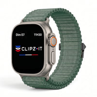 Bracelet Runner nylon sportif vert, vue de face - Apple Watch | Clipz-it
