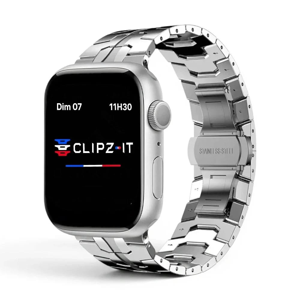Bracelet Sentinel acier inoxydable argent, vue de face - Apple Watch | Clipz-it