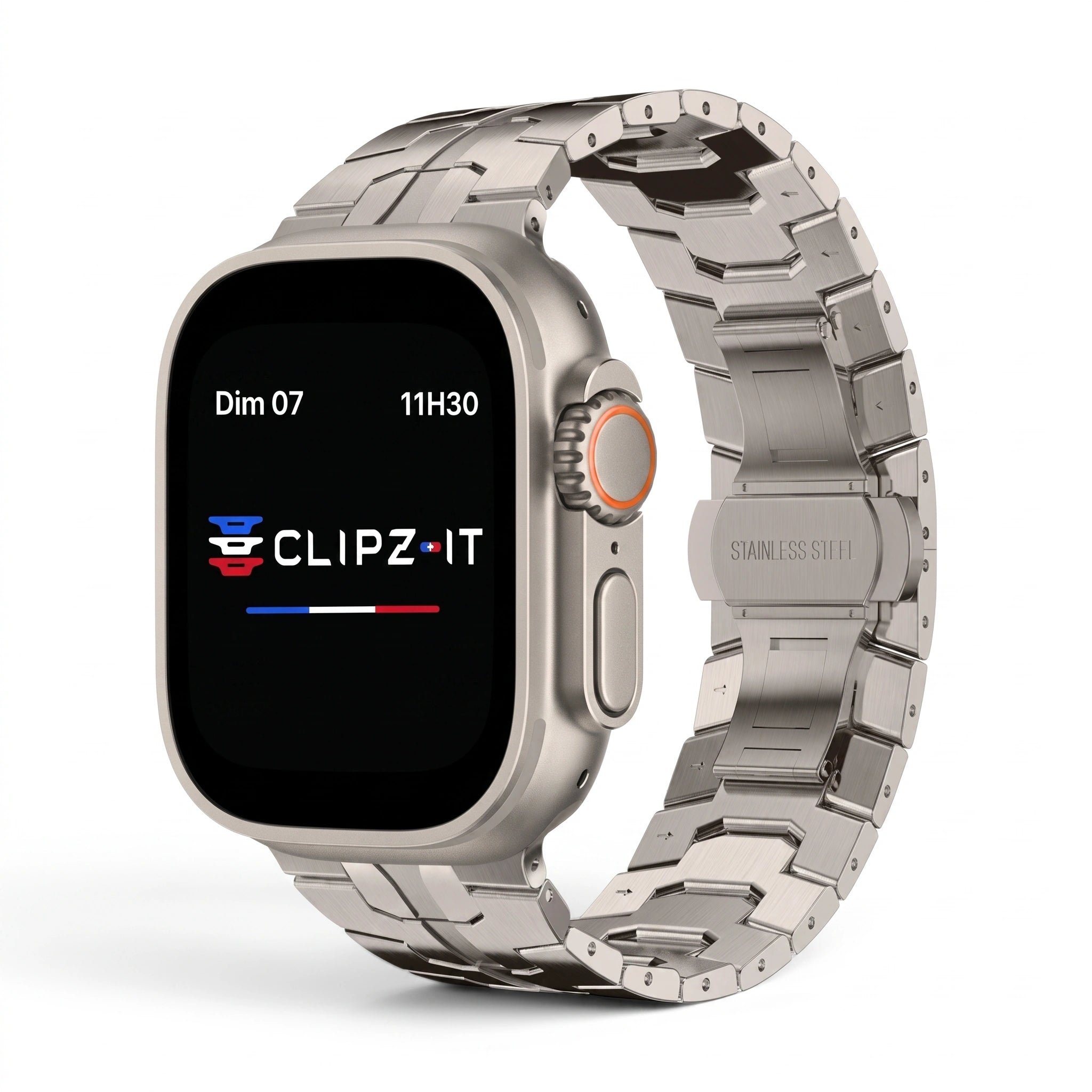 Bracelet Sentinel acier inoxydable titane, vue de face - Apple Watch | Clipz-it