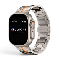 Bracelet Sentinel acier inoxydable titane & orange, vue de face - Apple Watch | Clipz-it