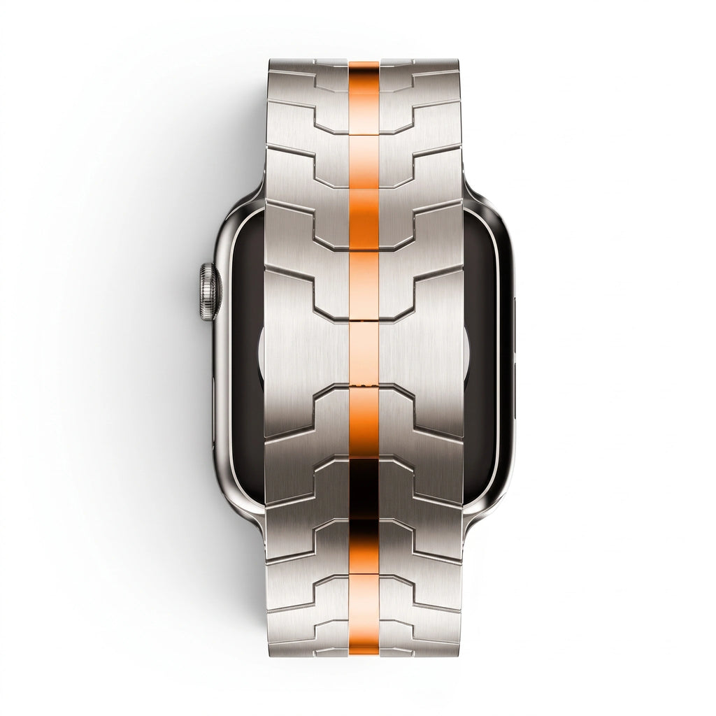 Bracelet Sentinel acier inoxydable titane & orange, vue 2 - Apple Watch | Clipz-it