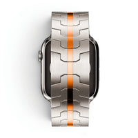 Bracelet Sentinel acier inoxydable titane & orange, vue 2 - Apple Watch | Clipz-it