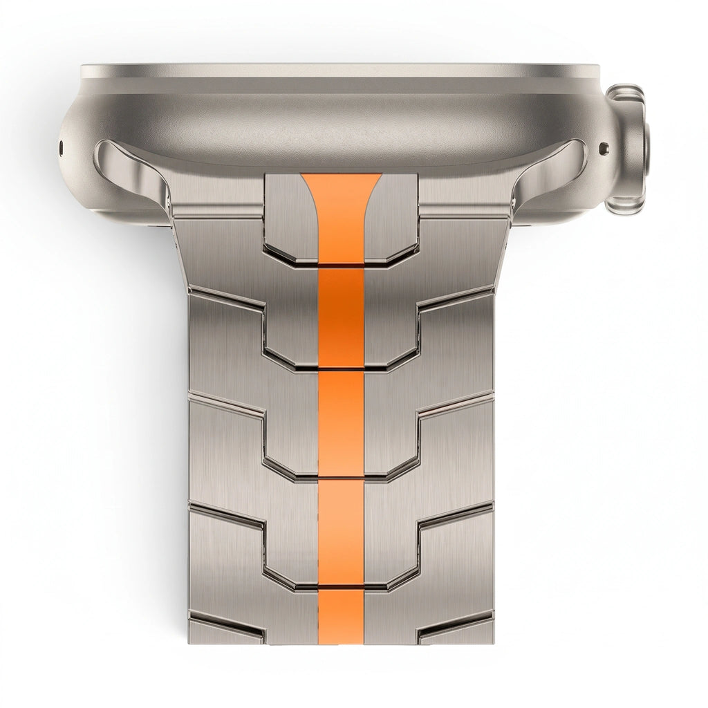 Bracelet Sentinel acier inoxydable titane & orange, vue 3 - Apple Watch | Clipz-it