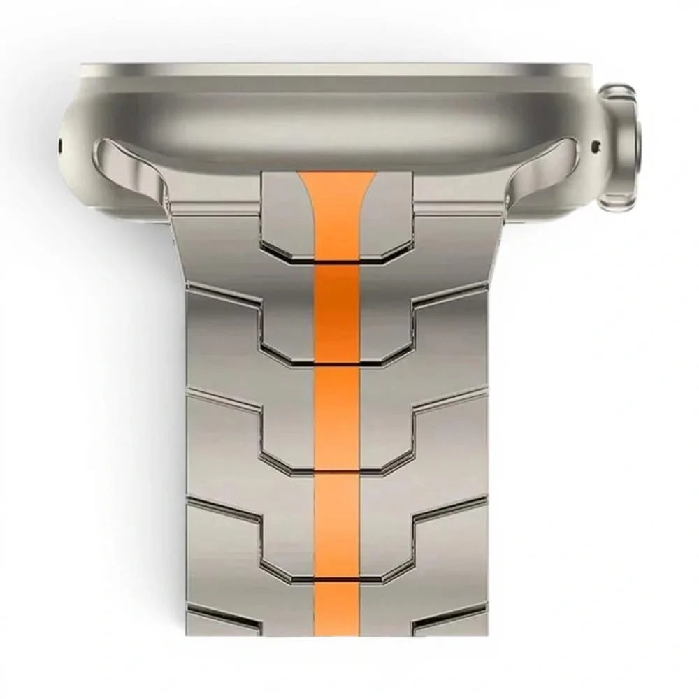 Bracelet Sentinel acier inoxydable titane & orange, vue 3 - Apple Watch | Clipz-it