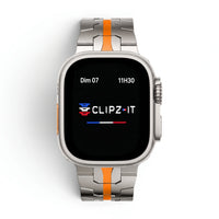Bracelet Sentinel acier inoxydable titane & orange, vue 4 - Apple Watch | Clipz-it