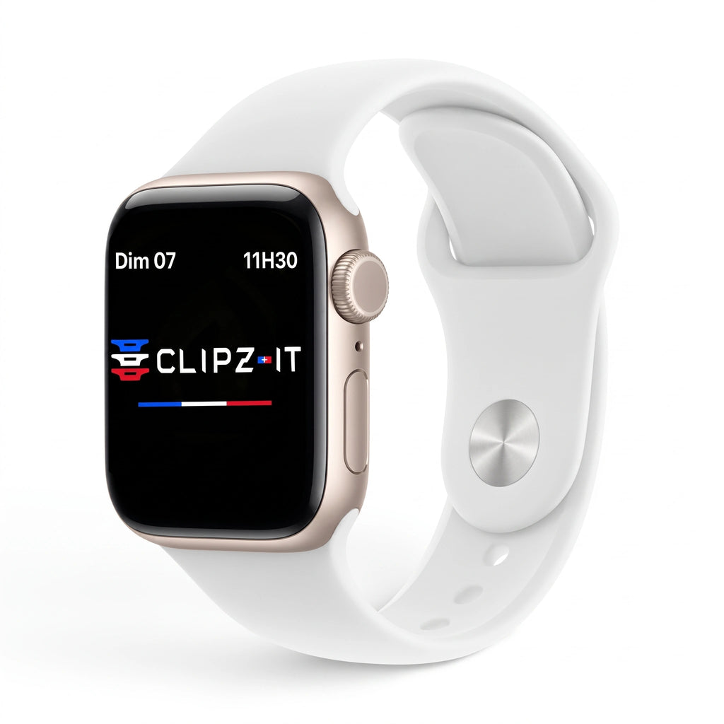 Bracelet Signature silicone blanc, vue de face - Apple Watch | Clipz-it