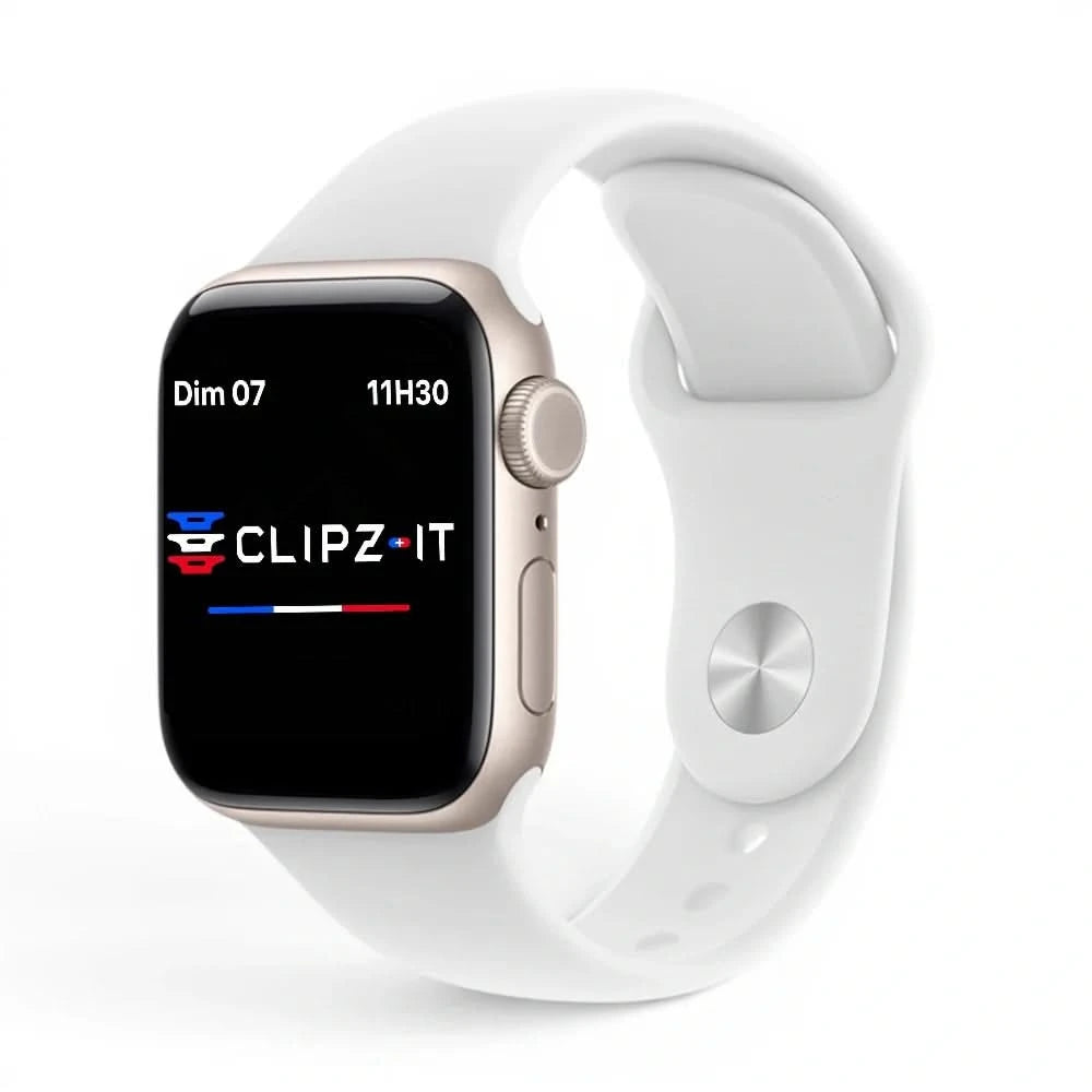 Bracelet Signature silicone blanc, vue de face - Apple Watch | Clipz-it
