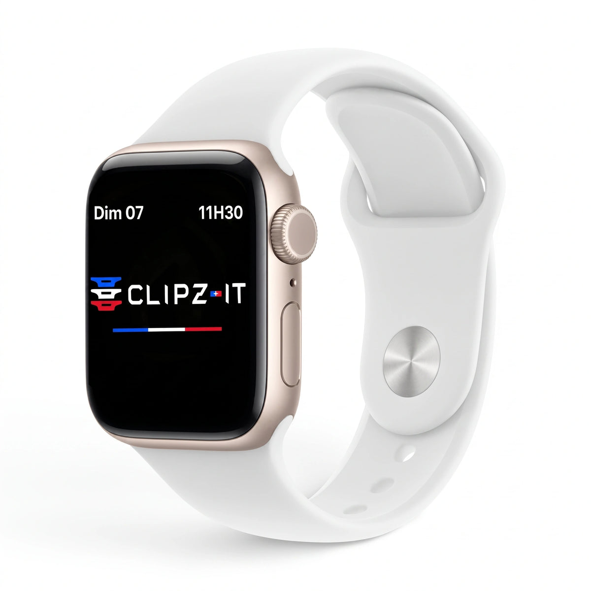 Bracelet Signature silicone blanc, vue de face - Apple Watch | Clipz-it