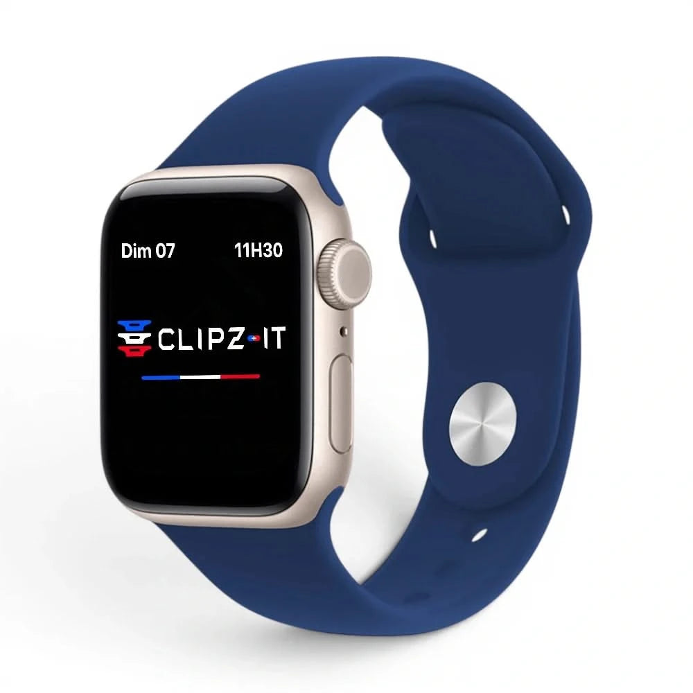 Bracelet Signature silicone bleu, vue de face - Apple Watch | Clipz-it