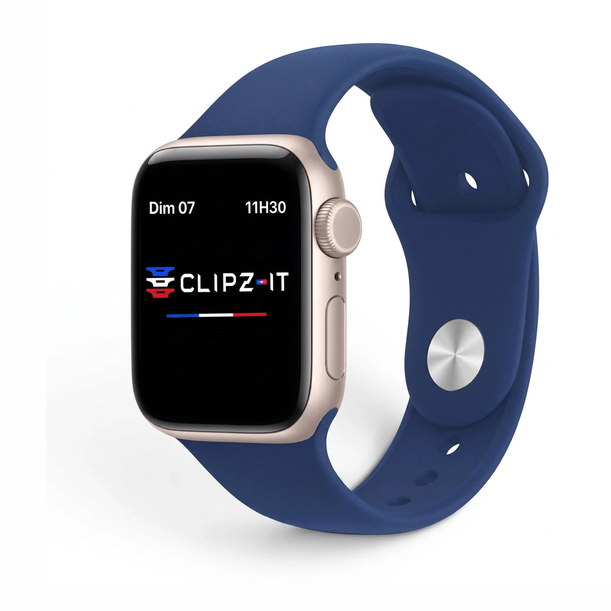 Bracelet Signature silicone bleu, vue de face - Apple Watch | Clipz-it