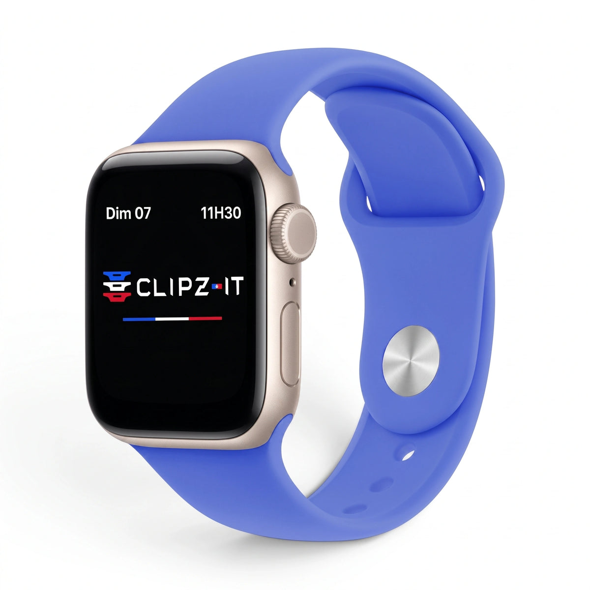 Bracelet Signature silicone bleu roi, vue de face - Apple Watch | Clipz-it