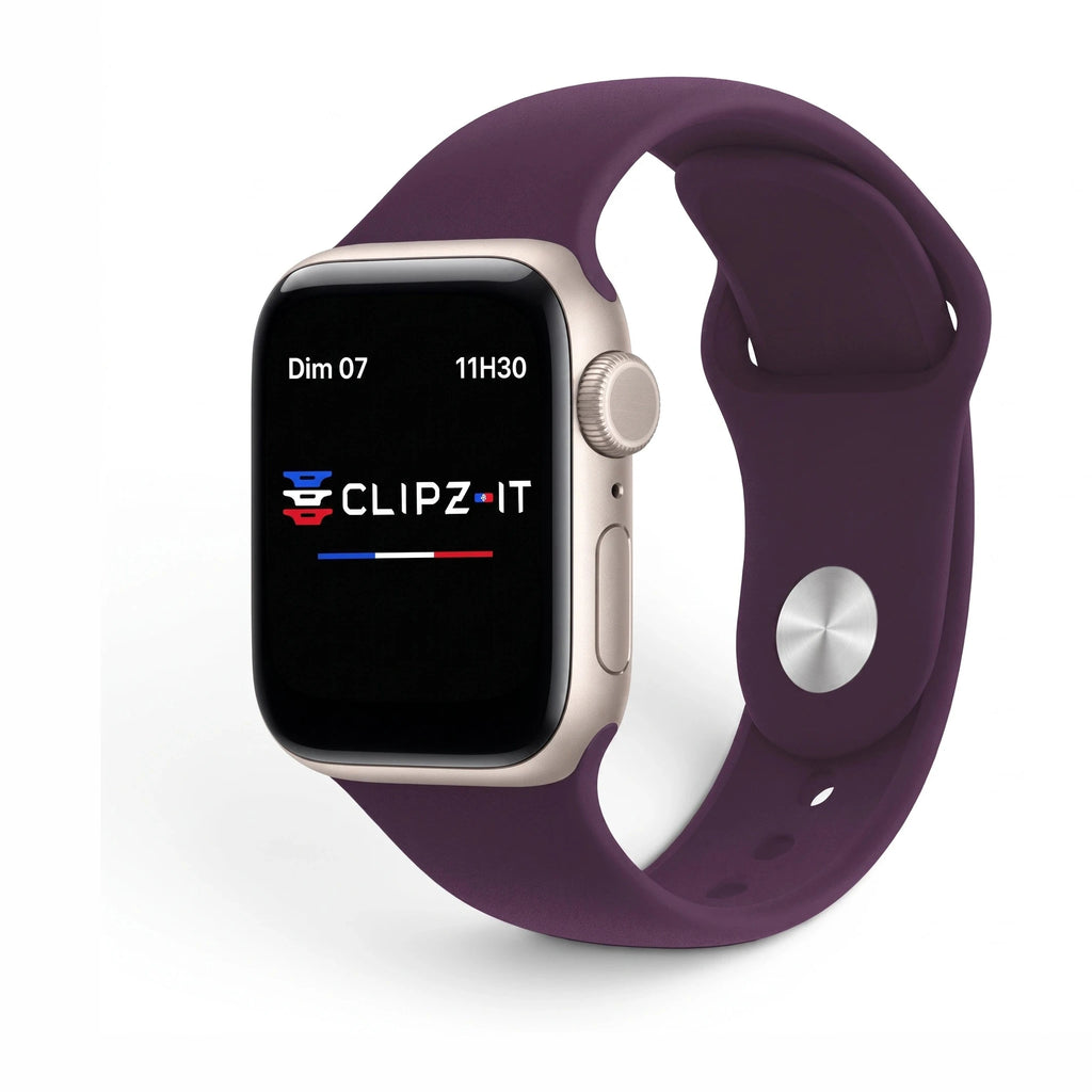 Bracelet Signature silicone cerise, vue de face - Apple Watch | Clipz-it