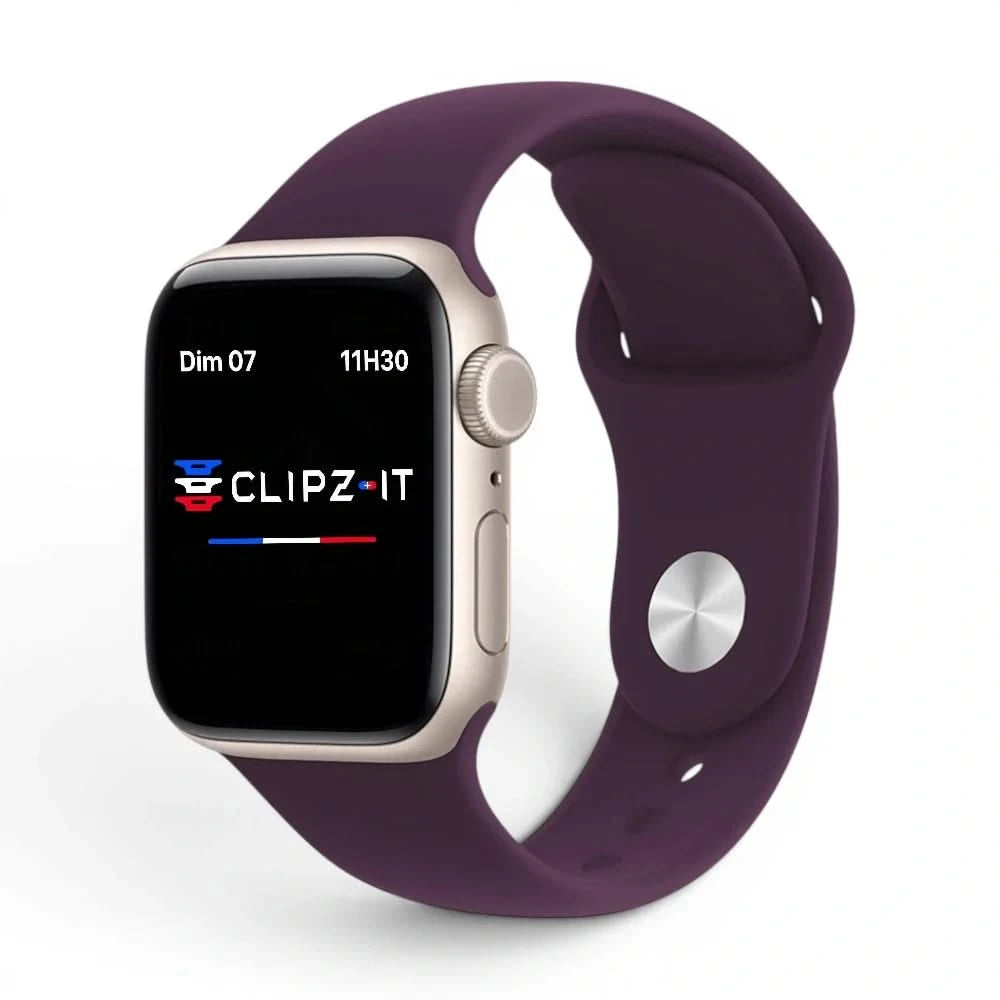 Bracelet Signature silicone cerise, vue de face - Apple Watch | Clipz-it