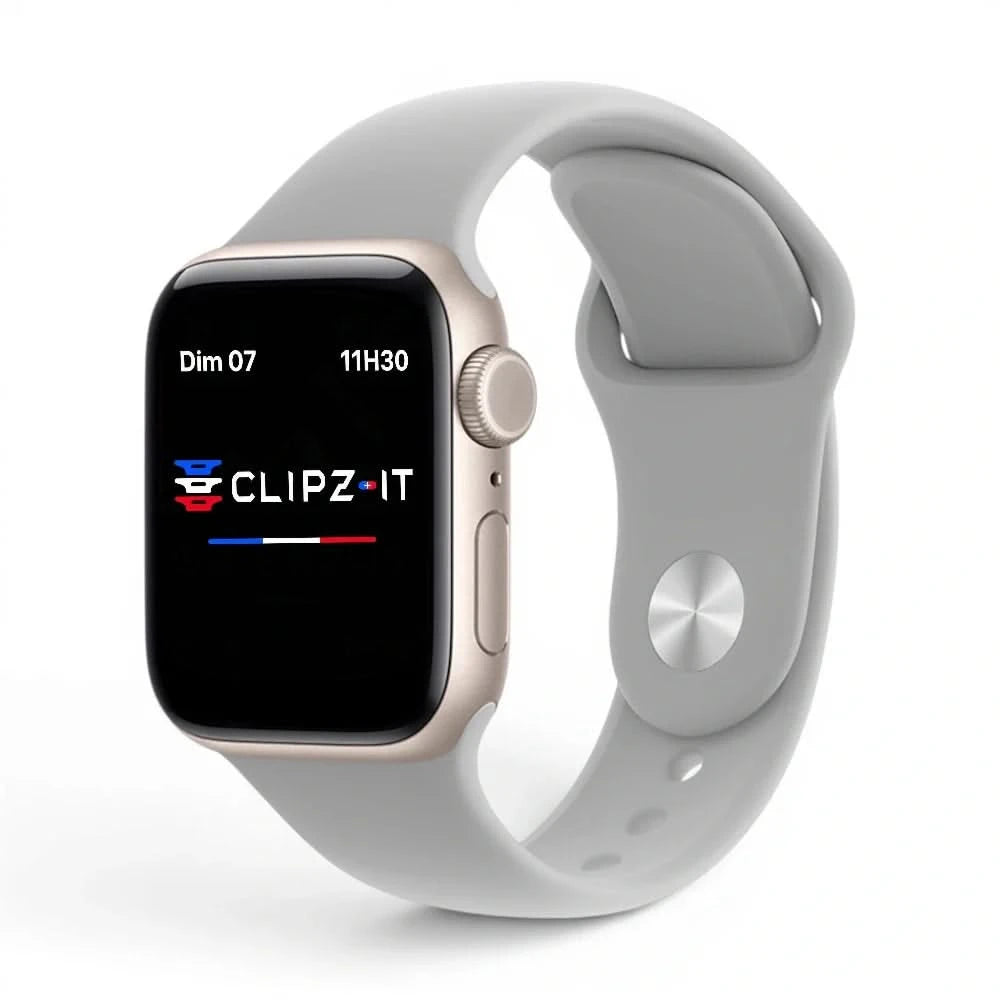 Bracelet Signature silicone gris clair, vue de face - Apple Watch | Clipz-it